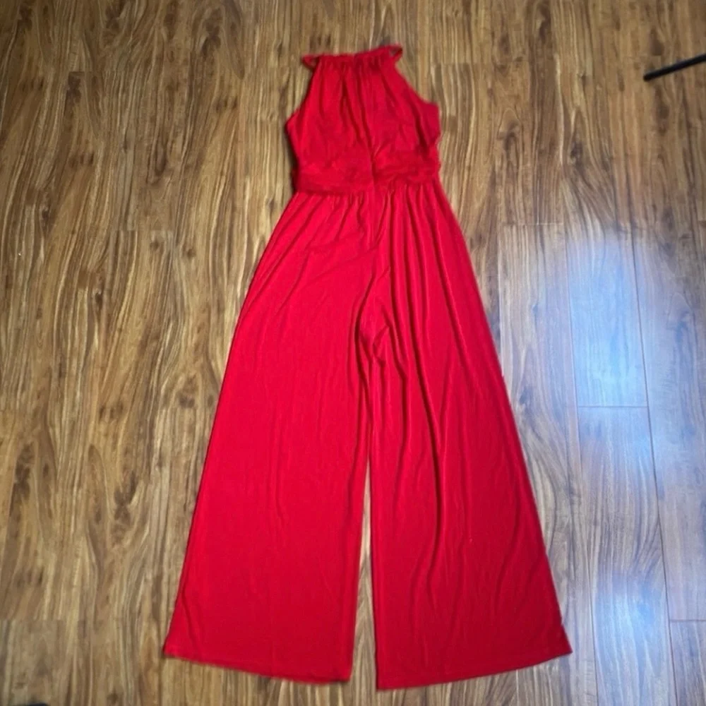 Shelby & Palmer Women's Red Halter Jersey Wide Leg Pant Jumpsuit Size Small Glam - Picture 2 of 14